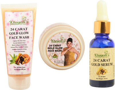 KHEYALI'S Combo 24 Carat Gold Glow Face Wash,24 Carat Gold Glow Face Mask,24 Carat Gold Serum(3 Items in the set)