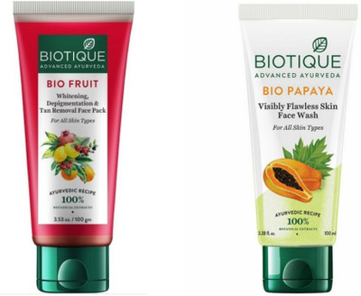 BIOTIQUE Fruit Face Pack 100gm & Papaya Face Wash 100 ML(2 Items in the set)