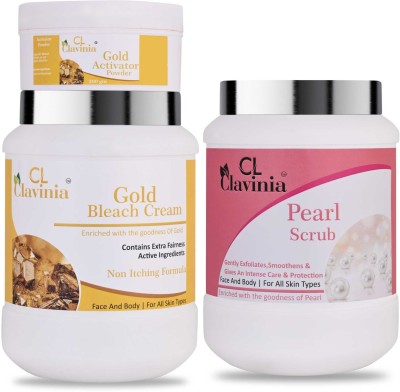 CLAVINIA Gold Bleach Cream 1 Kg + Pearl Scrub 1000 ml(3 Items in the set)