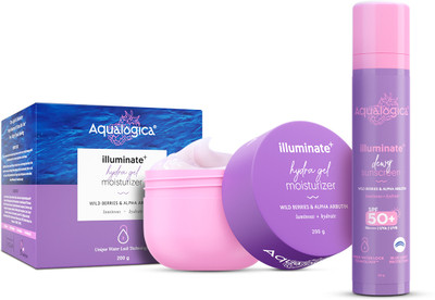 Aqualogica Illuminate+ Protect & Hydrate Kit - Illuminate+ Dewy Sunscreen (50g) & Illuminate+ Hydra Gel Moisturizer (200g)(2 Items in the set)