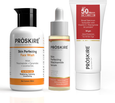 Proskire Skin Perfecting Niacinamide Serum, SF Face Wash & Sunscreen Gel for Soft & Clear Skin(3 Items in the set)