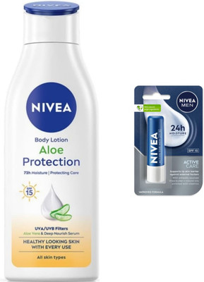 NIVEA Aloe Protection 200ml lotion & Active Lipbalm Set of 2(2 Items in the set)