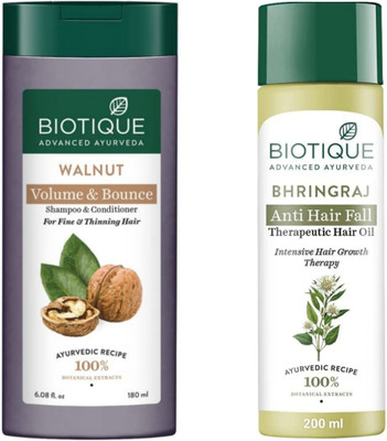 BIOTIQUE Walnut Shampoo 180 ML & Bhringraj Oil 200 ML(2 Items in the set)