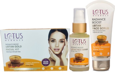 LOTUS HERBALS Radiance Boost Glow ( Ubtan Serum_30ml + Facial Kit_47g + FaceScrub_100g )(3 Items in the set)