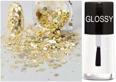 THTC NAIL SHINY GEL WITH GOLD CHUNKY GLITTER(2 Items in the set)