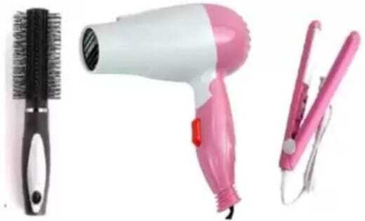Elite gliss 1290 Professional Electric Foldable Hair Dryer With 2 Speed Control 1000 Watt, Multicolor with round comb & straightener(3 Items in the set)