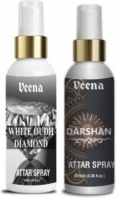 Veena Combo Attar Spray, for Home Temple Perfume and Attar for temple and Personal use (White Oudh & Dharshan 100 ml)(2 Items in the set)