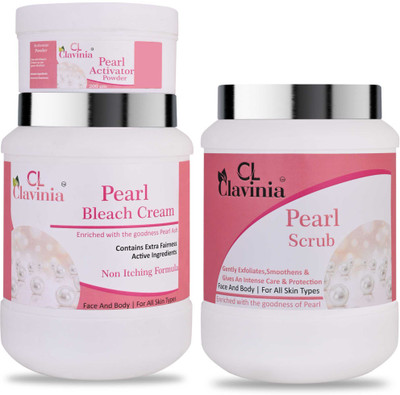 CLAVINIA Pearl Bleach Cream 1 Kg + Pearl Scrub 1000 ml(3 Items in the set)