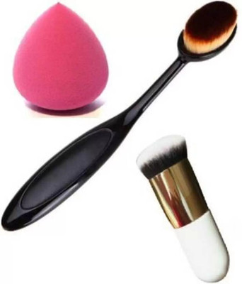 SUBHMUN Best quality foundation oval blended brush with soft puff sponge (set of 3)(3 Items in the set)