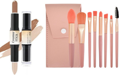 MISTY ALLE 8 pce makeup brushes with 1 pce 2 in1 contour highlighter stick(9 Items in the set)