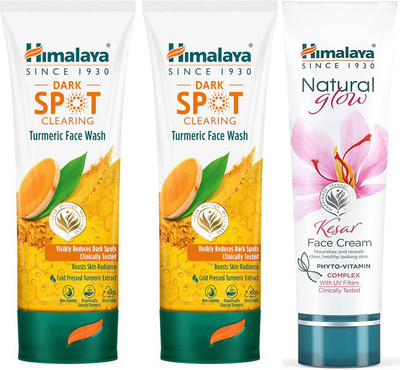 HIMALAYA Dark Spot Clearing Turmeric Face Wash (2X50ml), Kesar Cream (50g)(3 Items in the set)