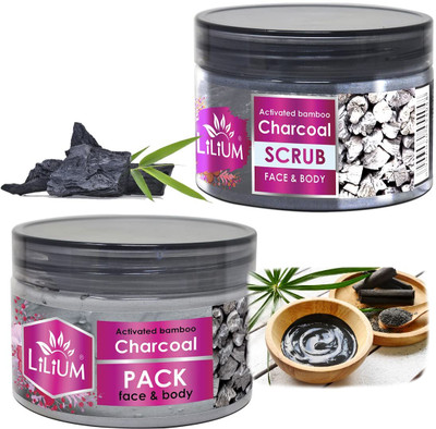 LILIUM Charcoal Scrub & Face Pack | Enriched With Bamboo Charcoal & Almond Oil(2 Items in the set)