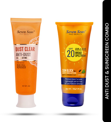Seven Seas Dust Cleanser Instant Dirt Removal Face Gel For Glowing Skin SPF 20 PA++ Sun Block Anti Tan Lotion, with Vitamin C & E Sunscreen(2 Items in the set)