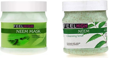 feelhigh Face and Body Neem Mask 500ml And Neem Scrub 500ml - Skin care and Facial Products -Man woman(2 Items in the set)