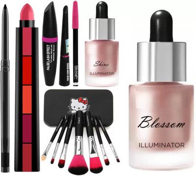 SUBHMUN 3in1 Eyeliner Mascara Eyebrow Pencil & 5 Step Lipsticks & Set of 7 Makeup Brush & Highlighter(5 Items in the set)