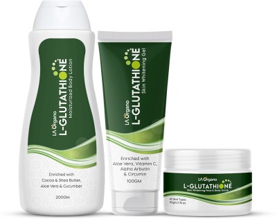 LA Organo L-Glutathione Body Lotion, Scrub & Gel for Skin Brightening & Lightening(3 Items in the set)