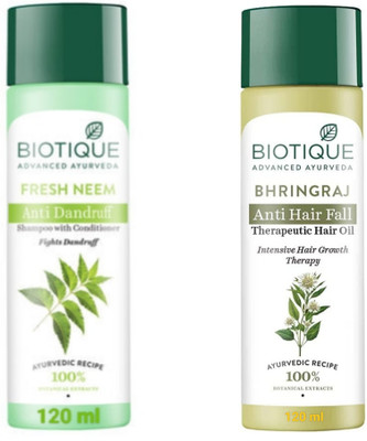 BIOTIQUE Fresh Neem Shampoo 120 ML & Bhringraj Hair Oil 120 ML(2 Items in the set)