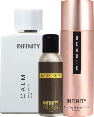 INFINITY Calm EDP Perfume 100ml, Beaute Deo Body Spray 200ml, Dark Side Body Wash 50ml(3 Items in the set)