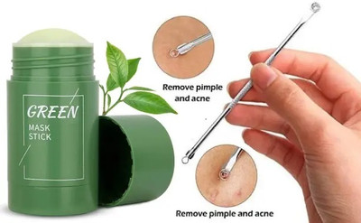 GABBU Blackhead & Whitehead Remover Needle With Green Tea Stick Mask For All Skin Types Men Women(2 Items in the set)