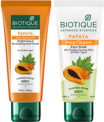 BIOTIQUE Face Care Combo Papaya Tan Removal Face Scrub & Papaya Deep Cleanse Face Wash(2 Items in the set)