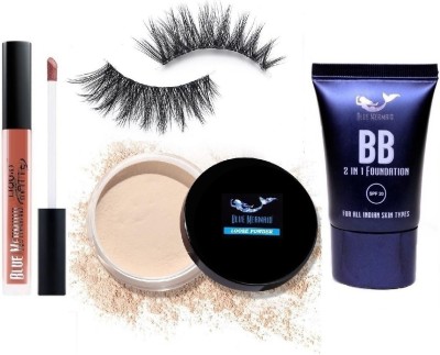 BLUEMERMAID MAKEUP TUBE FOUNDATION 3D EYELASHES LOOSE POWDER PEACH MATTE LIQUID LIPSTICK(4 Items in the set)