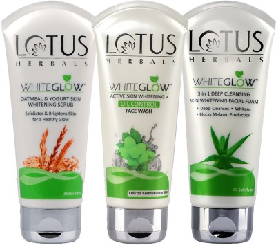 LOTUS HERBALS Whiteglow ( Oil Control Facewash_50g+ 3 in 1 Deep Facial Form_50g+ Oatmeal Scrub_50g )(3 Items in the set)