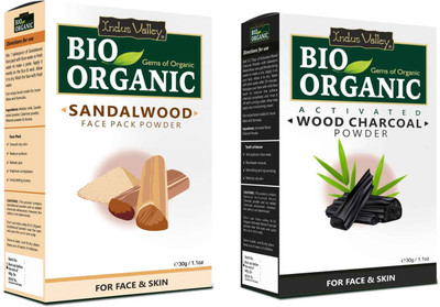 Indus Valley Bio Organic Sandalwood Powder & Activated Charcoal Powder Combo For Face 30gEach(60 g)