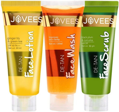 JOVEES Detan Routine (Set of 3) De-tan Face Lotion & Face Wash and Scrub(3 Items in the set)