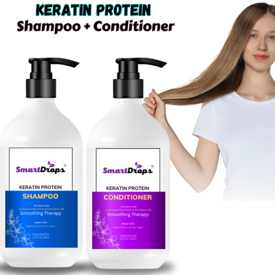 smartdrops Keratin Smooth Shampoo And Conditioner For Dry Frizzy Hair, Soft Silky Shine(2 Items in the set)
