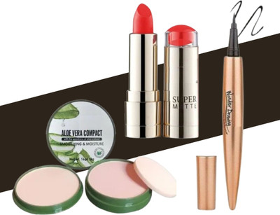 BLUST&FAMME face oil control compact and red color lipstick and eyeliner comboo 3p(3 Items in the set)