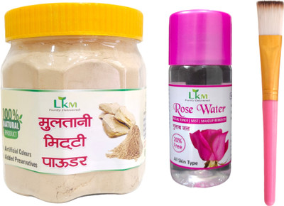 LKM Face Pack Multani Mitti 250 Gm ,Rose Water 120 Ml ,Face pack Brush ( 3 Items in the Set)(3 Items in the set)