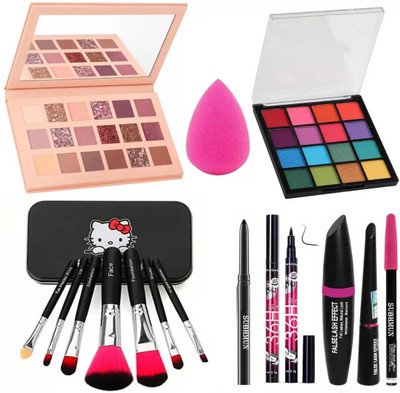 SUBHMUN Kajal & Puff & 3in1 36H Black Eyeliner & Glazed Eyeshadow & 7pc Makeup Brush & & Pocket Eyeshadow(15 Items in the set)