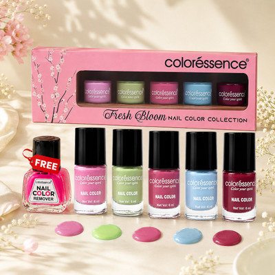COLORESSENCE Fresh Bloom Nail Paint Kit with Floral Shades | Free Nail Paint Remover(6 Items in the set)