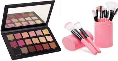 VOUGH 12 Pc Brushes Set With Box And Rose Gold 18 shades Eye shadow(2 Items in the set)
