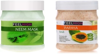 feelhigh Face and Body Neem Mask 500ml And Papaya scrub 500ml - Skin care and Facial Products -Man woman(2 Items in the set)