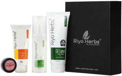 Riyo Herbs Oil Control Day Care Gift Box Set (Rose Lip Balm, Sunscreen SPF50, Oil Control Gel Moisturizer & Oil Control Facewash)(4 Items in the set)