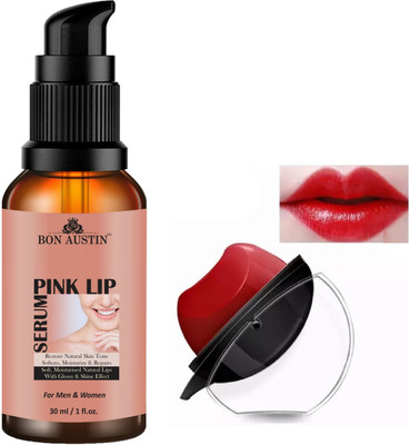 Bon Austin Pink Lip Serum 30ml & 1 Pc Apple Shape Red Lipstick - Combo Pack(2 Items in the set)