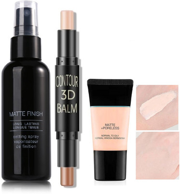 MYEONG Matte+Poreless Liquid Foundation Tube, Contour Stick And Makeup Setting Spray(3 Items in the set)