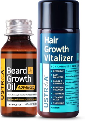 USTRAA Beard Growth Oil Advanced - 60 ml & Hair Growth Vitalizer - 100 ml(2 Items in the set)