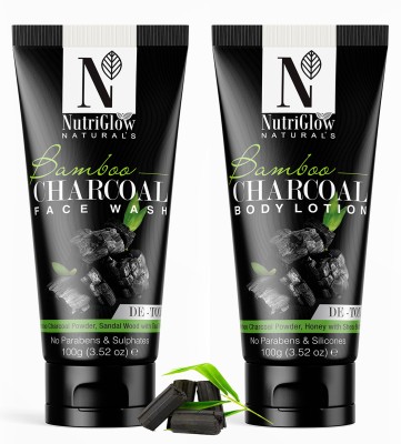 NutriGlow NATURAL'S Bamboo Charcoal Face Wash (100gm) & Bamboo Charcoal Body Lotion (100gm ), Set of 2(2 Items in the set)
