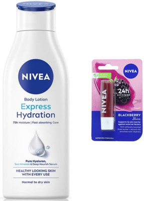 NIVEA Express Hydration 200ml lotion & Berry Lipbalm Set of 2(2 Items in the set)
