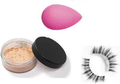 Herrlich CHARISMATIC LOOK MAKEUP BLENDER + EYELASHES + LOOSE POWDER COMBO(3 Items in the set)