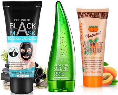 Earthcon COMBO PACK OF CHARCOAL MASK+ALOVERA GEL+SCRUB (3 items in the set)(3 Items in the set)