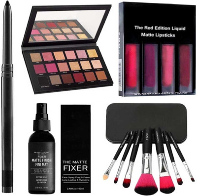 mkldsrh rose gold eyeshadow with lipstick with brushes with fixer with waterproof kajal for face make up kit(5 Items in the set)