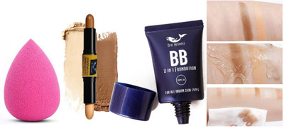 BLUEMERMAID BOLDFACE MAKEUP COMBO KIT BB FOUNDATION & CONTOUR STICK WITH BLENDER MATTE FINISH MAKEUP(3 Items in the set)