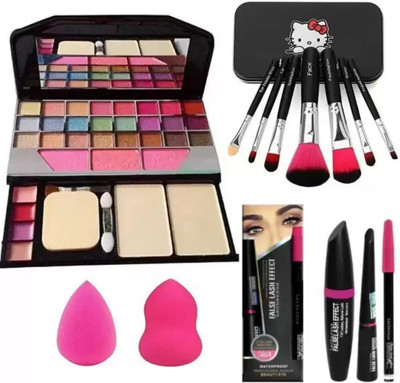 SHEFFO Makeup Brush set with Tya 6155 Makeup Kit + 2 pc Blender Puff and 3IN1 Combo(5 Items in the set)
