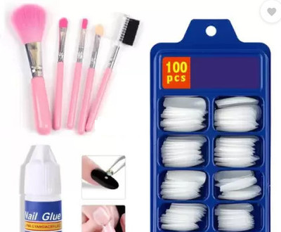 wotsriab Artificial Nails Set With Artificial White Nails Glue And Mini Brush Kit(7 Items in the set)