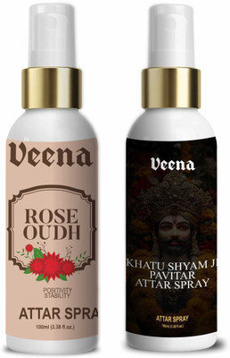 Veena Combo Unisex Rose Odh & White Odh Spray Natural Fragrance Long-Lasting Perfume Attar for temple and Personal use 100 ml(2 Items in the set)