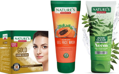 Nature's Gold Cream Bleach (21g)Anti-Pigmentation Papaya Gel Face Wash (50ml)Acne Clear Neem Face Wash (50ml)(3 Items in the set)