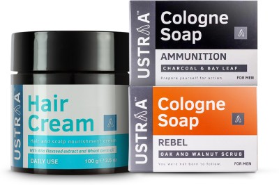 USTRAA Hair Cream for men - Daily Use 100g & Ammunition and Rebel Cologne Soap 125 g(3 Items in the set)